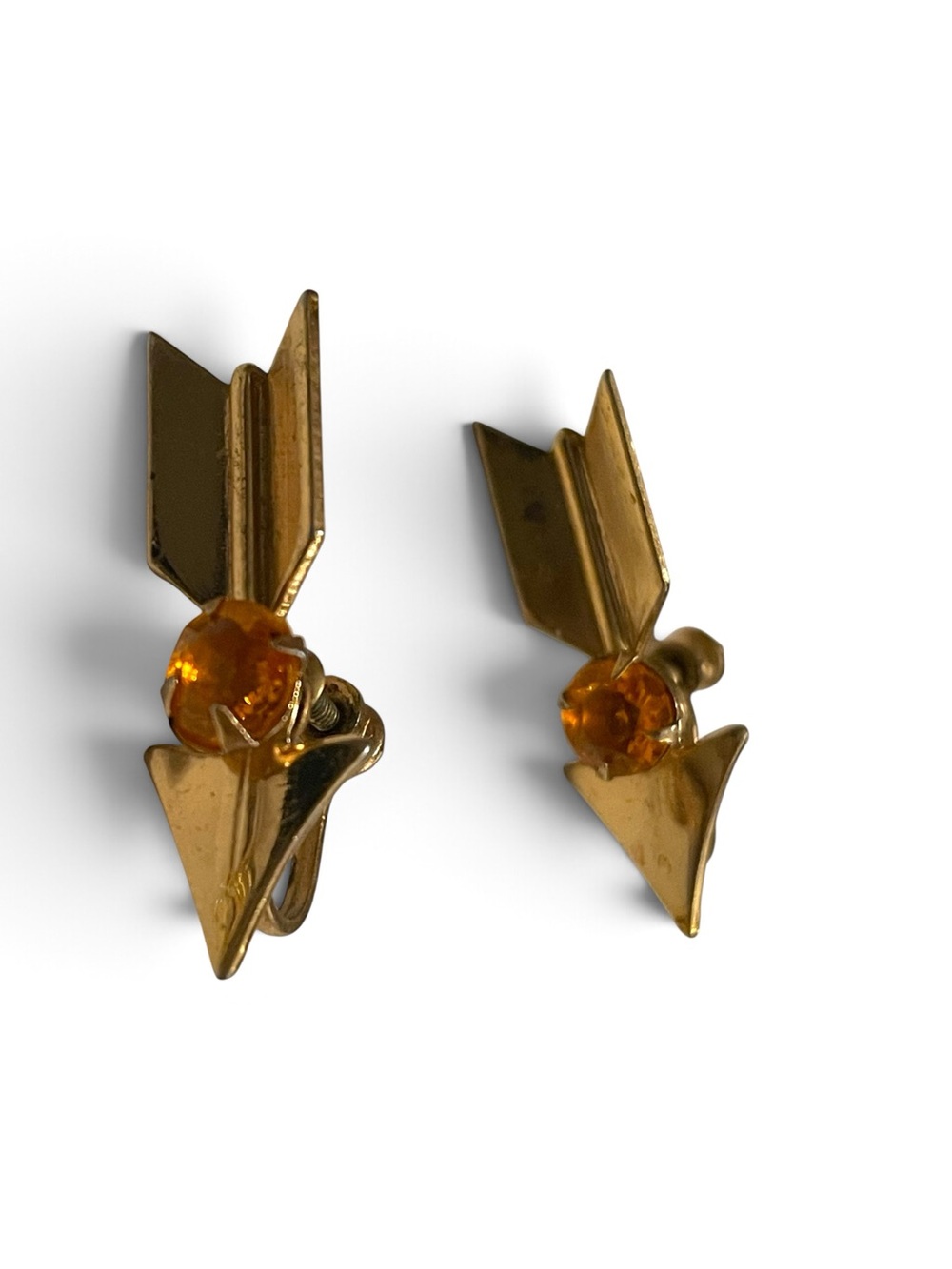 Vintage Coro Amber Rhinestone Arrow Screw Back Earrings